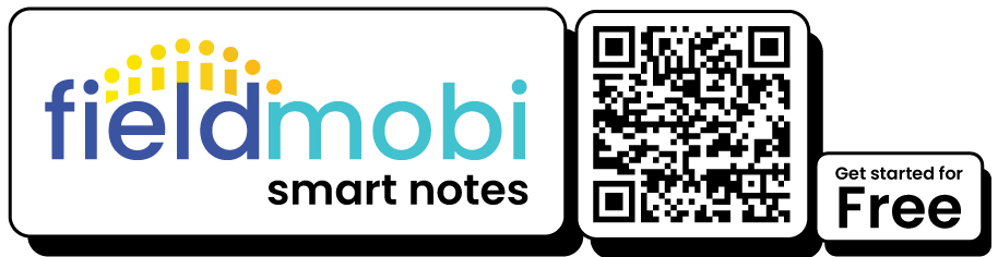 Fieldmobi Smart Notes Logo with QR Code. Get started for Free